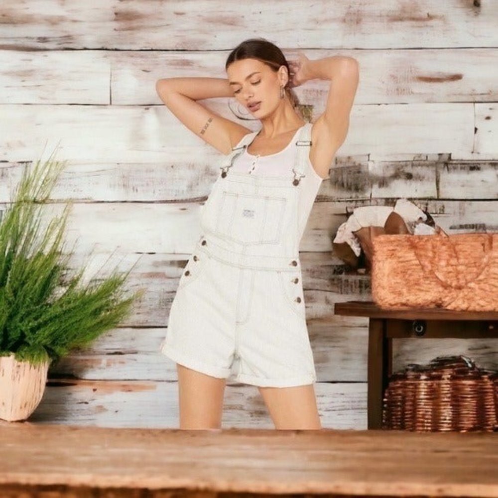 LEVI’S Striped Light Wash Denim Shortalls Size XL NEW - Picture 11 of 11
